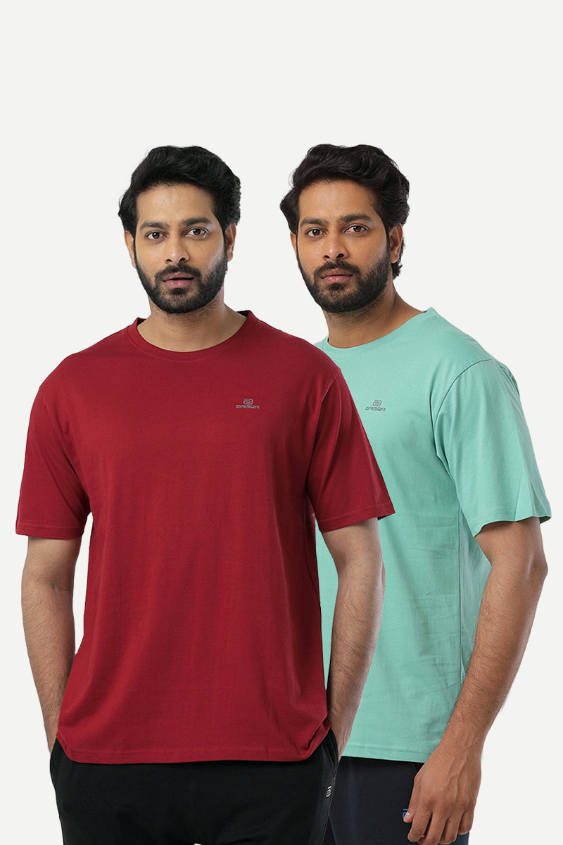 Round Neck - Light Green and Red Solid T-Shirt Pack Of 2 Combo For Men | Ariser