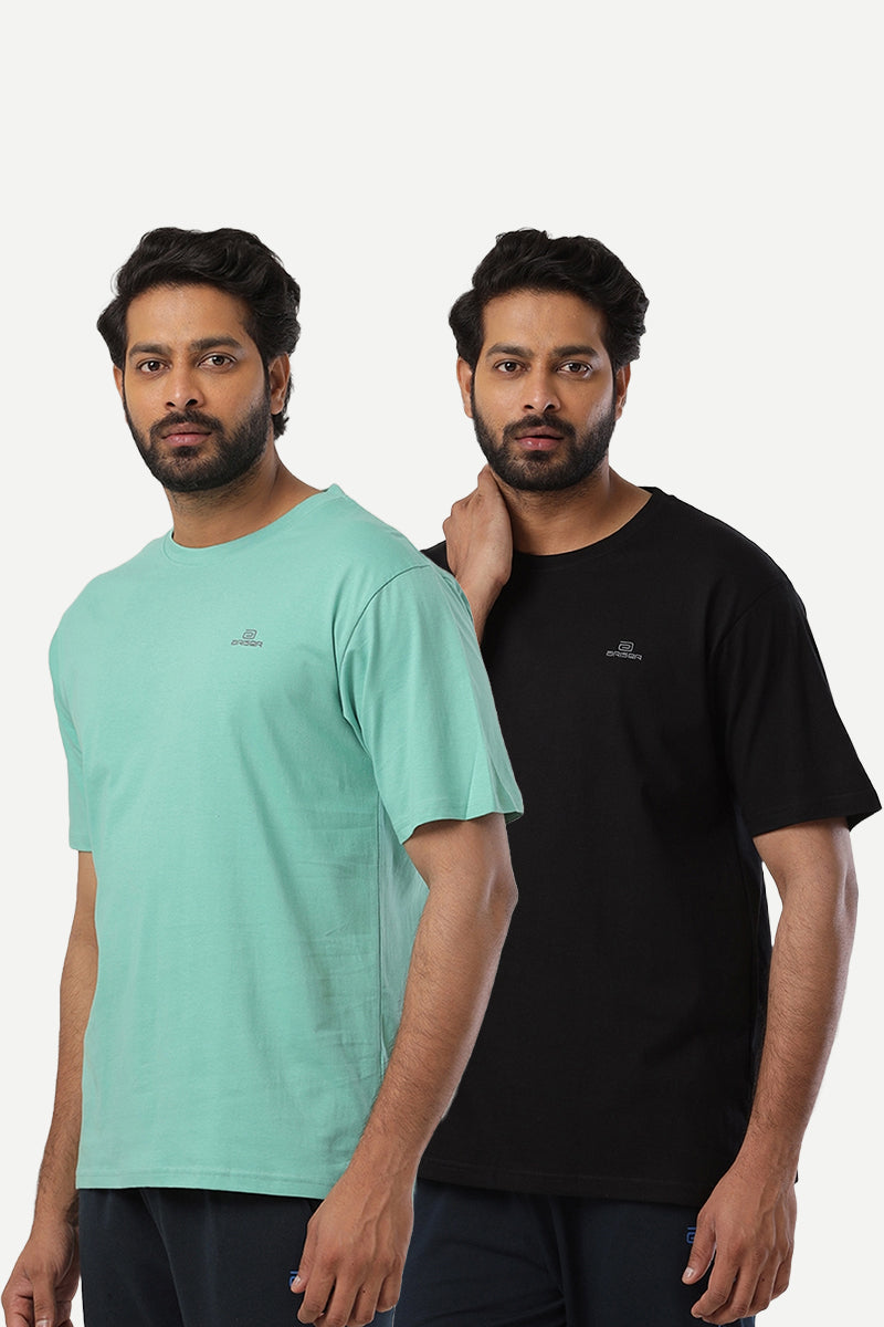 Round Neck - Light Green and Black Solid T-Shirt Pack Of 2 Combo For Men | Ariser