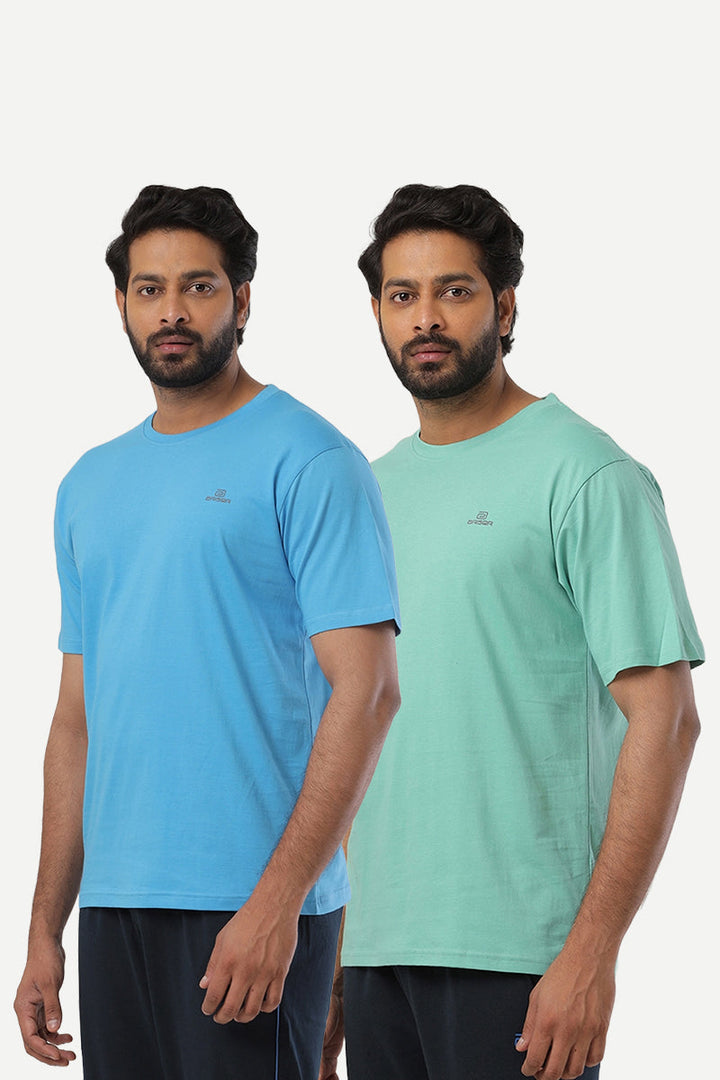 Round Neck - Blue and Light Green Solid T-Shirt Pack Of 2 Combo For Men | Ariser