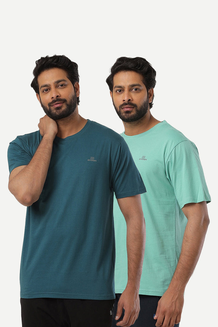 Round Neck - Dark Green and Light Green Solid T-Shirt Pack Of 2 Combo For Men | Ariser