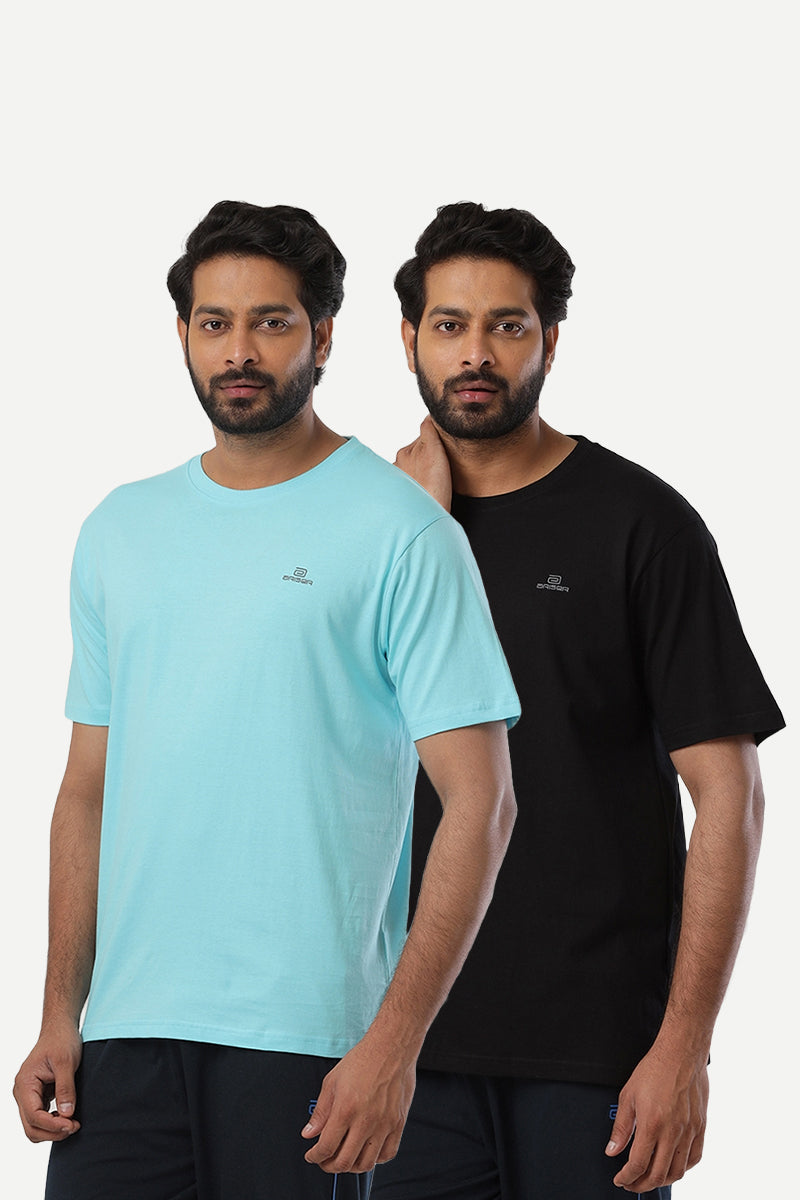 Round Neck - Pastel Green and Black Solid T-Shirt Pack Of 2 Combo For Men | Ariser