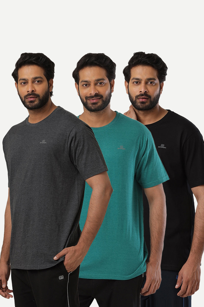 Round Neck -  Solid T-Shirt Pack Of 3 Combo For Men | Ariser