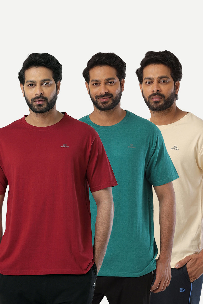 Round Neck - Cotton Rich Blend Solid T-Shirt Pack Of 3 Combo For Men | Ariser