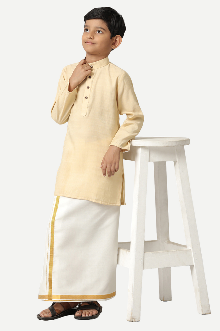 Shining Star -  Light Beige Kurta and Jari Dhoti 2 in 1 Set For Kids | Uathayam