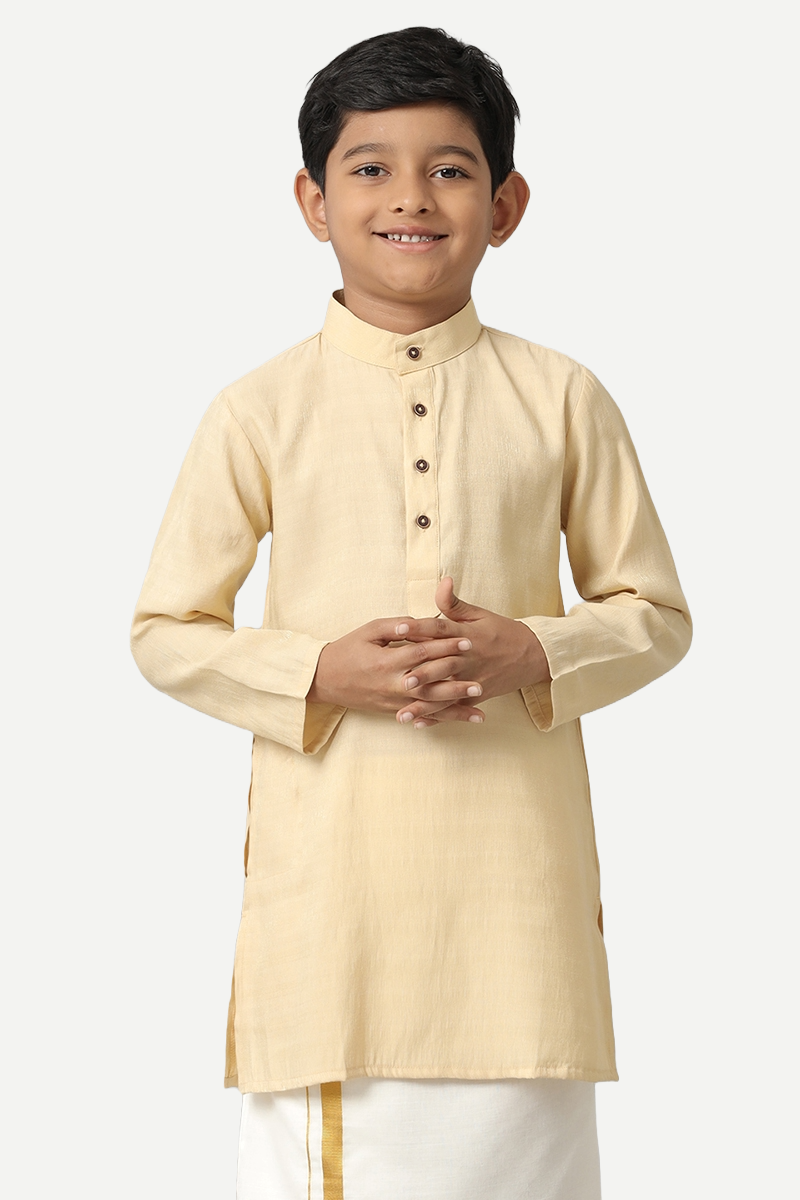 Shining Star -  Light Beige Kurta and Jari Dhoti 2 in 1 Set For Kids | Uathayam