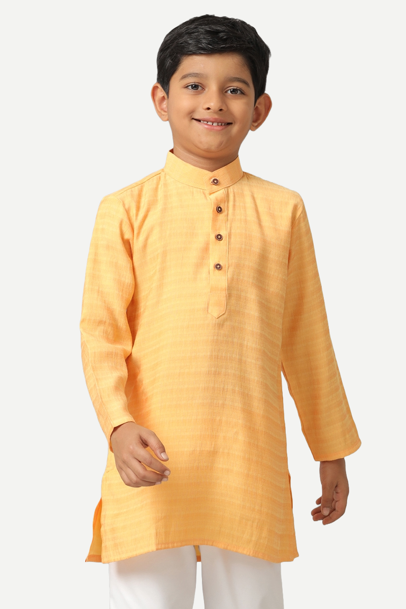 UATHAYAM Poly Viscose Shining Star Kurta  Full Sleeve Solid Regular Fit For Kids (Light Orange)