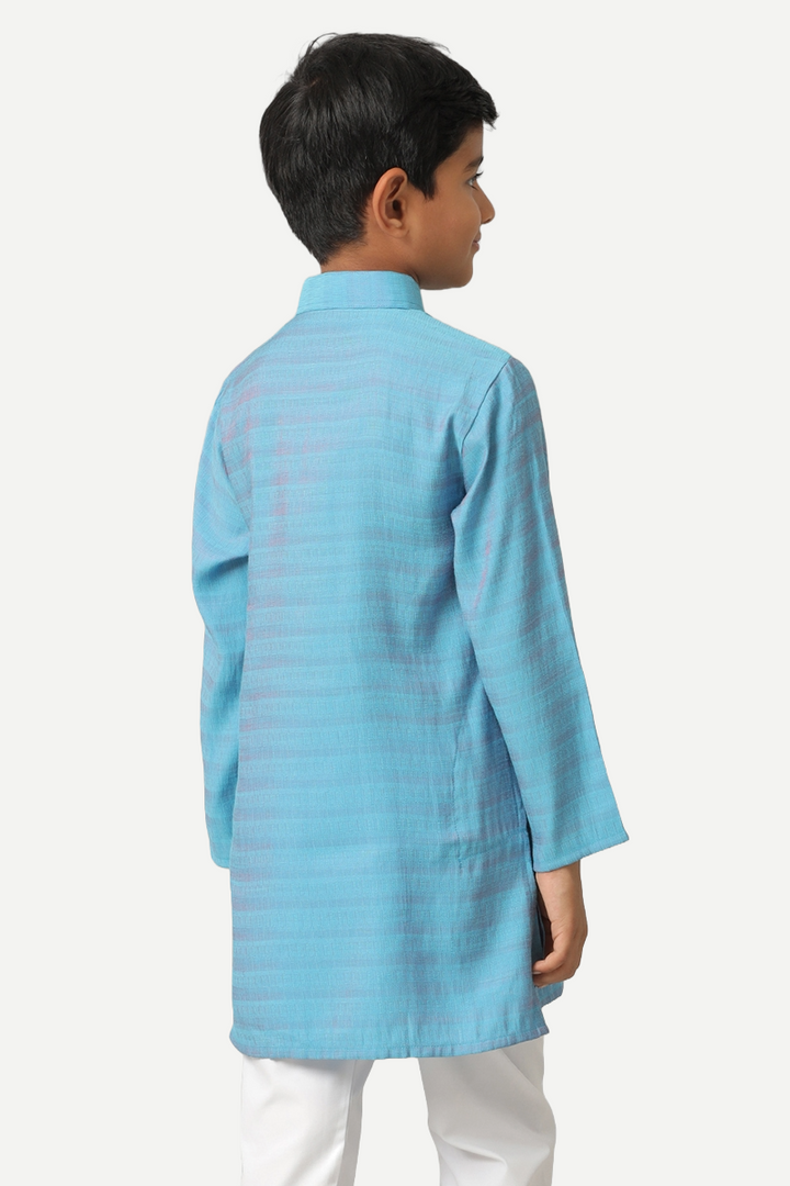 UATHAYAM Poly Slub Shining Star Kurta  Full Sleeve Solid Regular Fit For Kids (Ocean Blue)