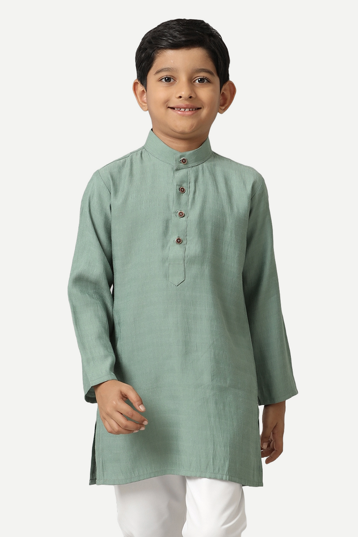 Shining Star -  Greyish Green Kurta and Pyjama 2 in 1 Set For Kids | Uathayam