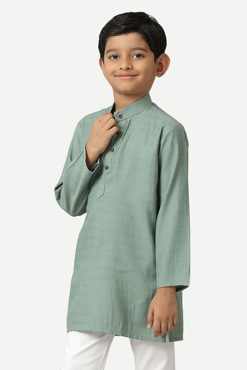 Shining Star -  Greyish Green Kurta and Pyjama 2 in 1 Set For Kids | Uathayam