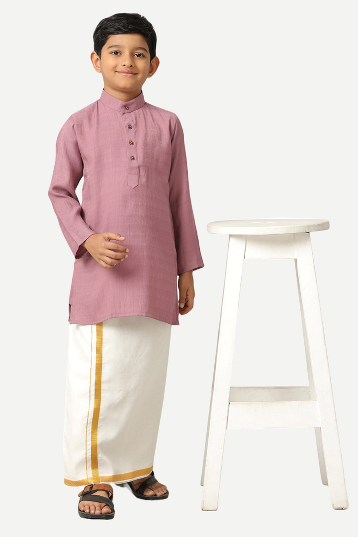 UATHAYAM Poly slub Shining Star Full Sleeve Solid Regular Fit Kurta & Dhoti 2 In 1 Set For Kids (Dusty Pink)