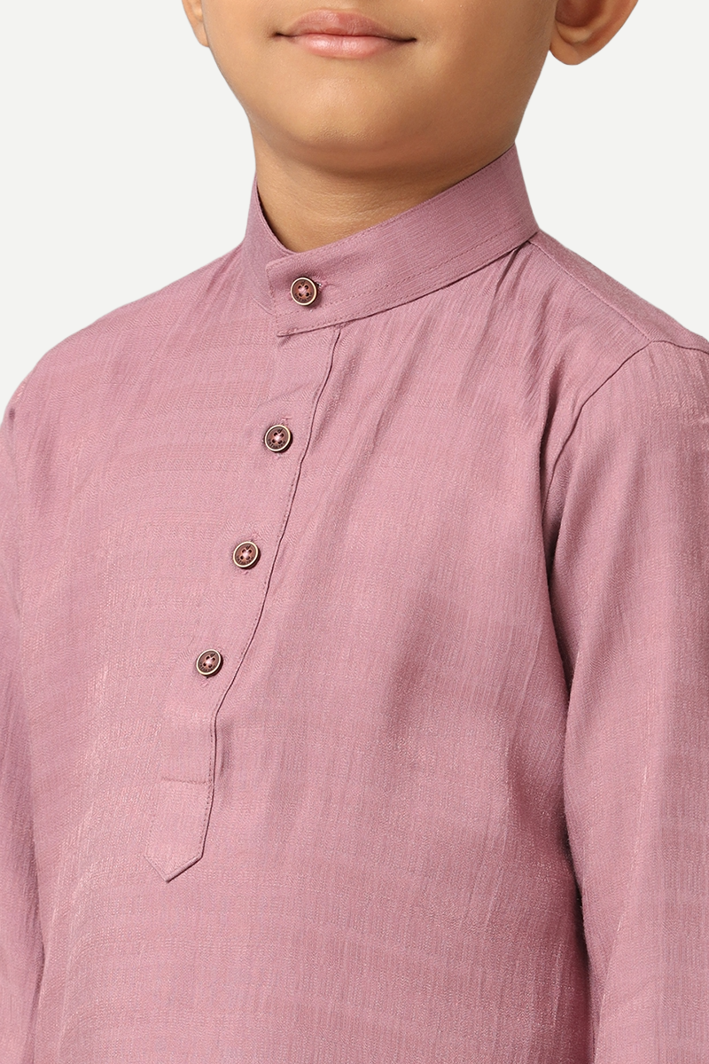 UATHAYAM Poly slub Shining Star Full Sleeve Solid Regular Fit Kurta & Dhoti 2 In 1 Set For Kids (Dusty Pink)