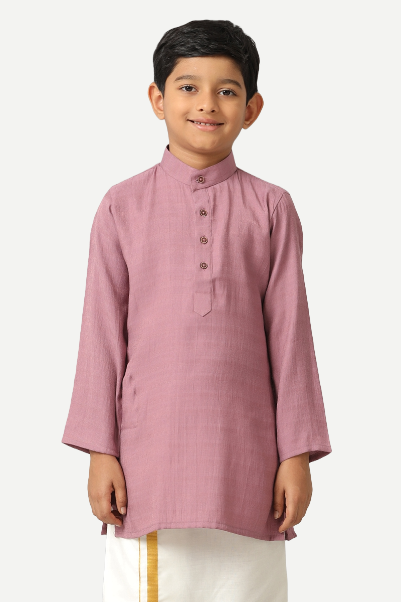 UATHAYAM Poly slub Shining Star Full Sleeve Solid Regular Fit Kurta & Dhoti 2 In 1 Set For Kids (Dusty Pink)