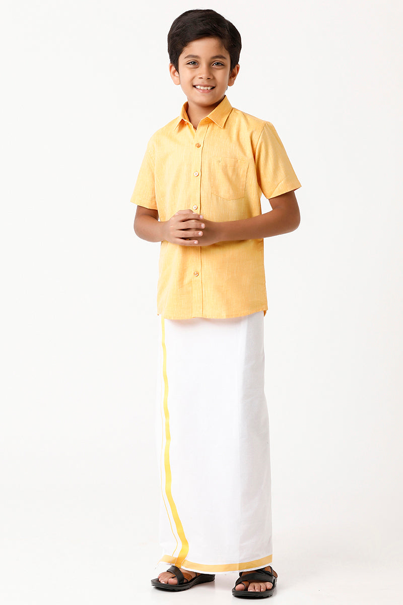 UATHAYAM Varna Kids Yellow Matching Fixit Dhoti & Shirt Set-11029