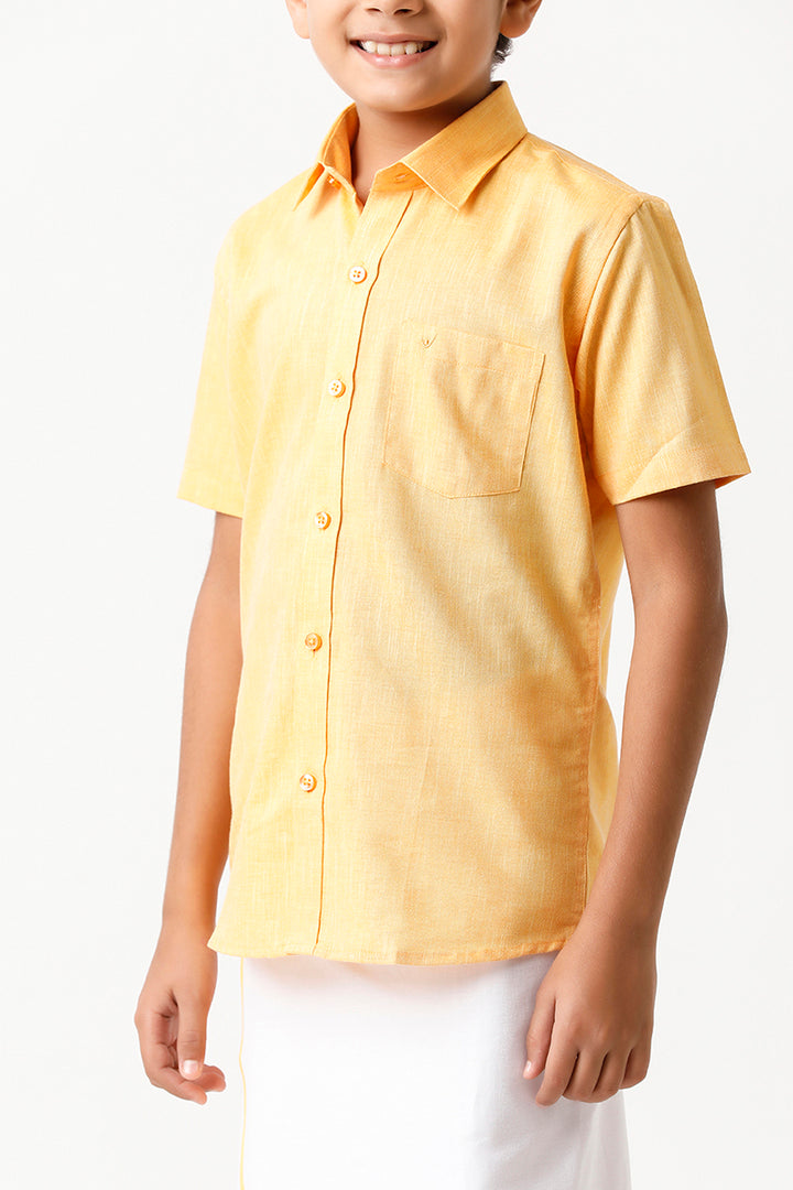 UATHAYAM Varna Kids Yellow Matching Fixit Dhoti & Shirt Set-11029