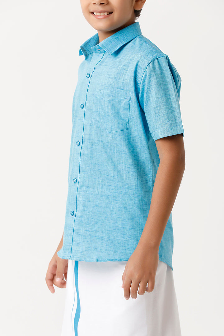 UATHAYAM Varna Kids Light Blue Matching Fixit Dhoti & Shirt Set-11014