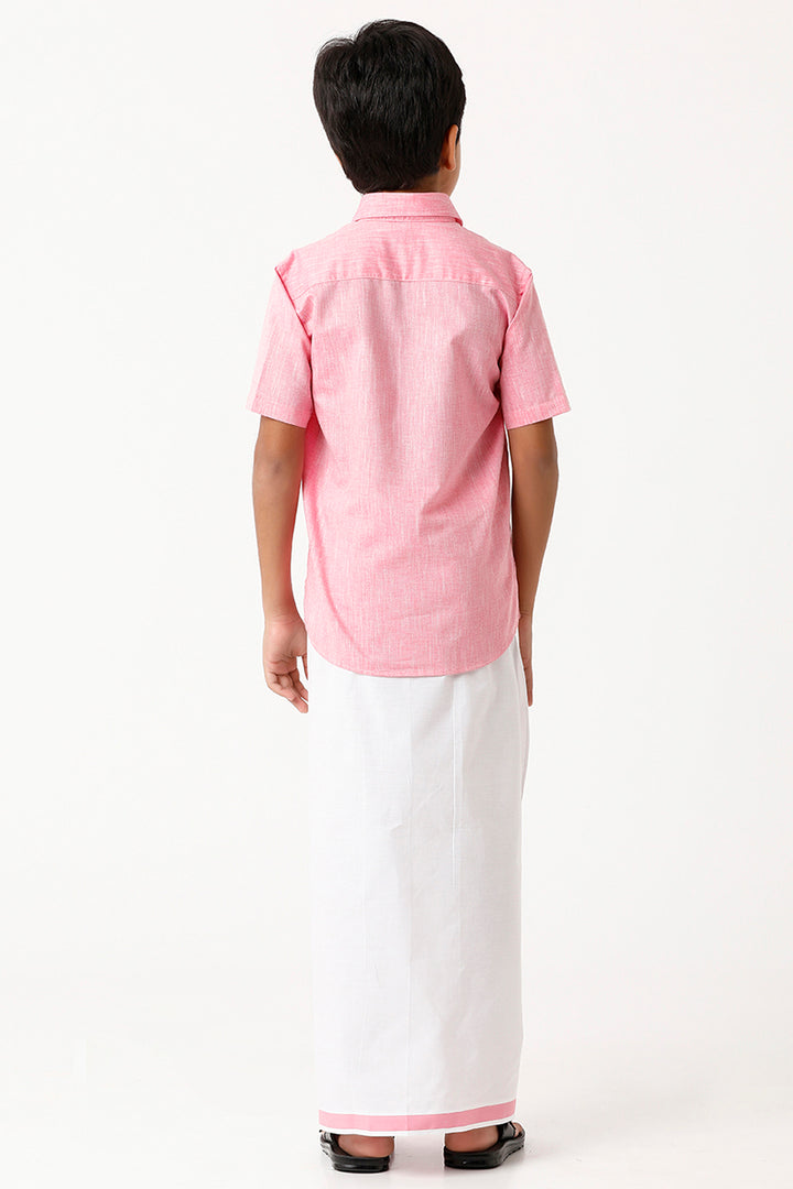 UATHAYAM Varna Kids Pink Matching Fixit Dhoti & Shirt Set-11025