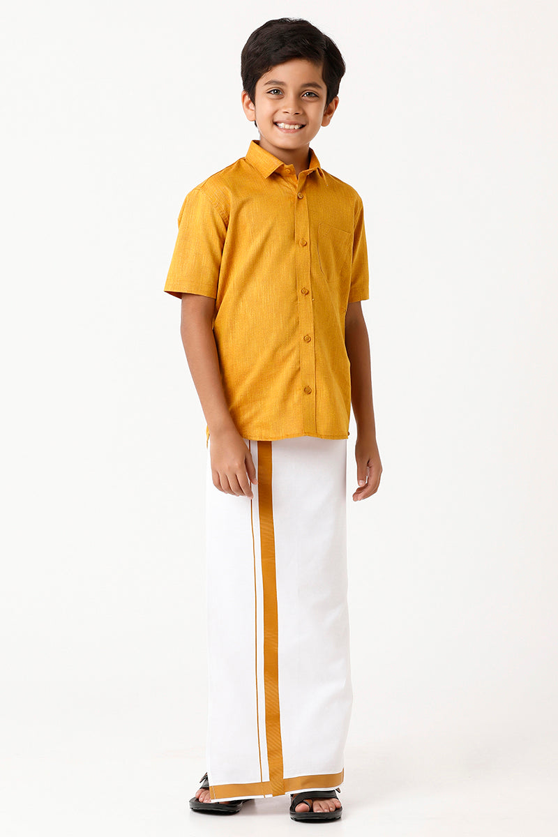 Varna Kids Golden Matching Dhoti & Shirt Set-11015