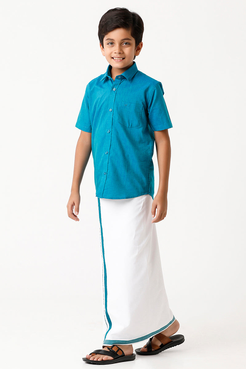 UATHAYAM Varna Kids Ramar Blue Matching Fixit Dhoti & Shirt Set-11022