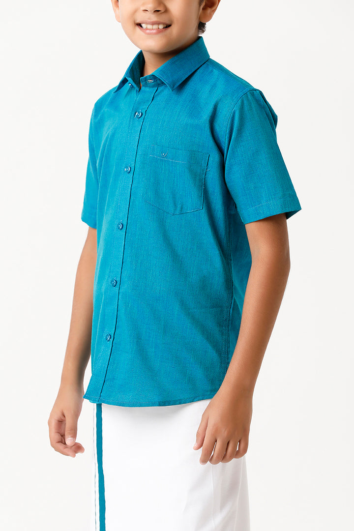 UATHAYAM Varna Kids Ramar Blue Matching Fixit Dhoti & Shirt Set-11022