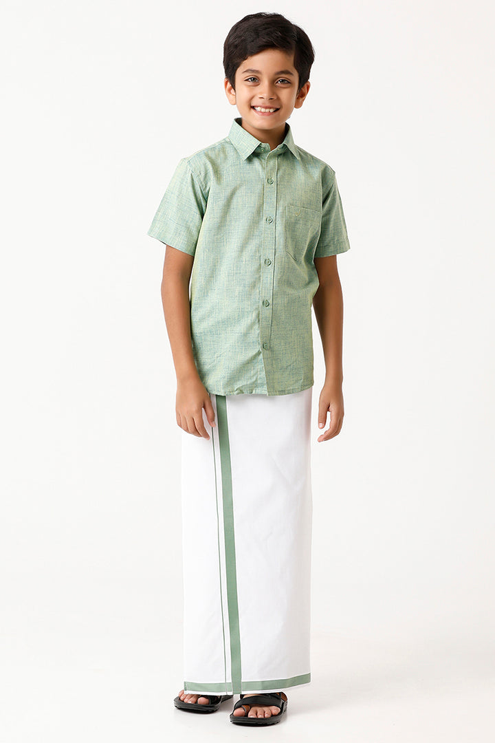 Varna - Green Matching Fixit Dhoti and Shirt 2 in 1 Set For Kids | Uathayam