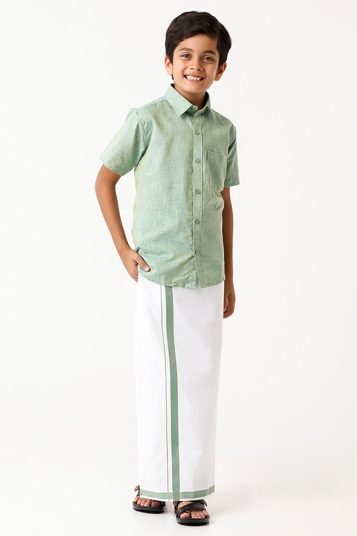 Varna - Green Matching Fixit Dhoti and Shirt 2 in 1 Set For Kids | Uathayam