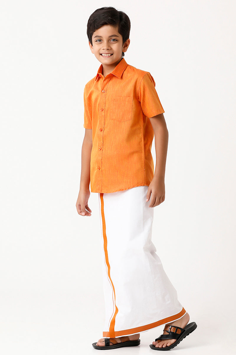 Varna Kids Orange Matching Dhoti & Shirt Set-11018
