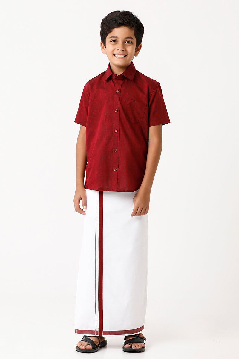 Boys Silk Cotton Dhoti Set, Kids Cream Color Shirt