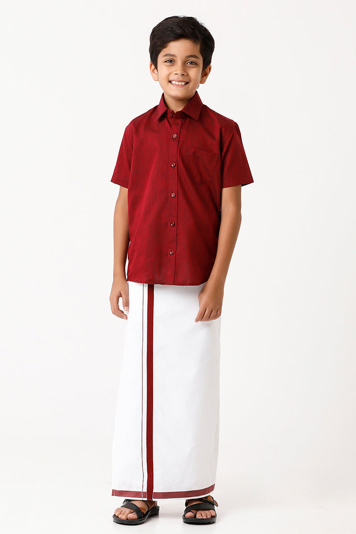 UATHAYAM Varna Kids Maroon Matching Fixit Dhoti & Shirt Set-11023