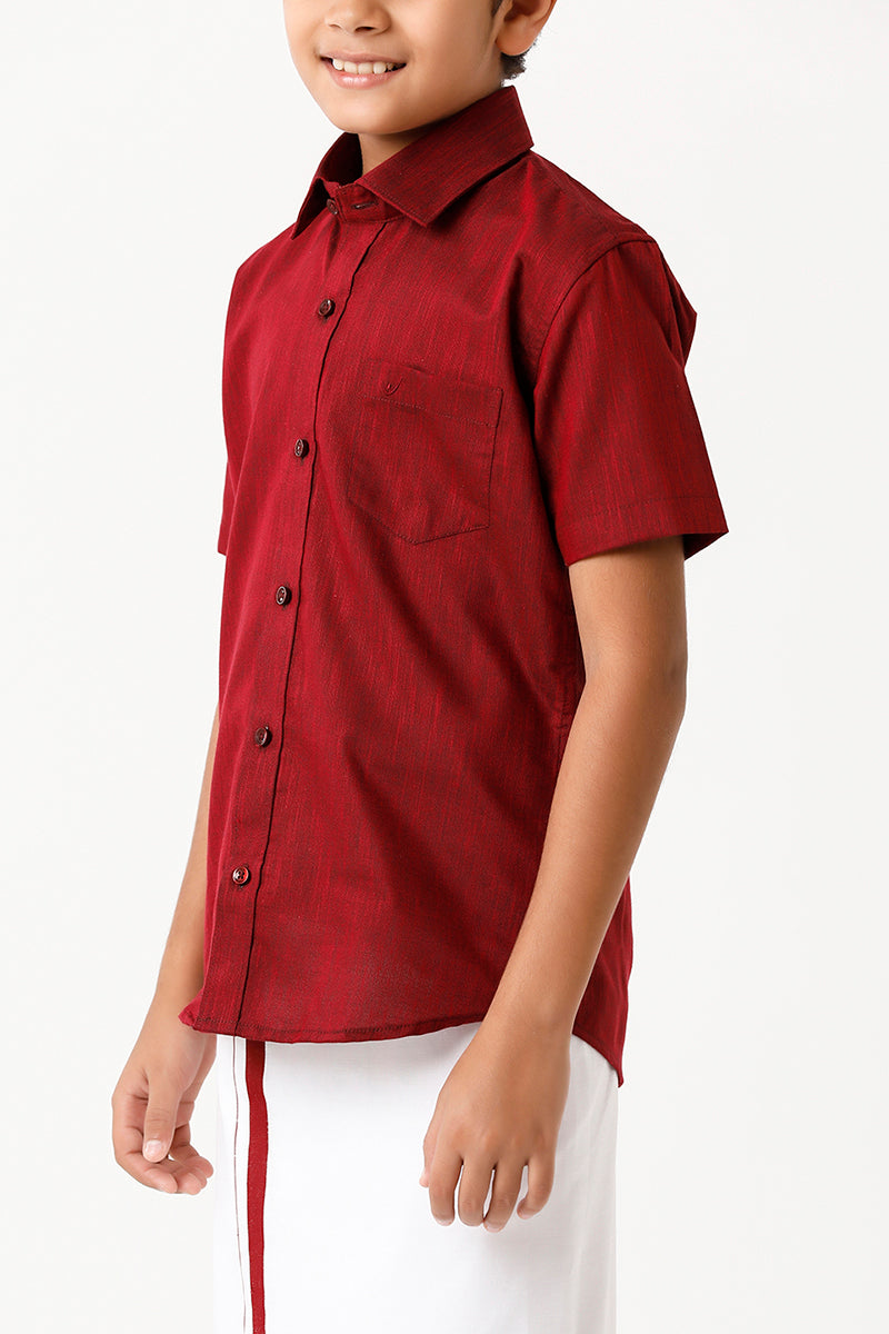 Varna - Maroon Matching Fixit Dhoti and Shirt 2 in 1 Set For Kids | Uathayam