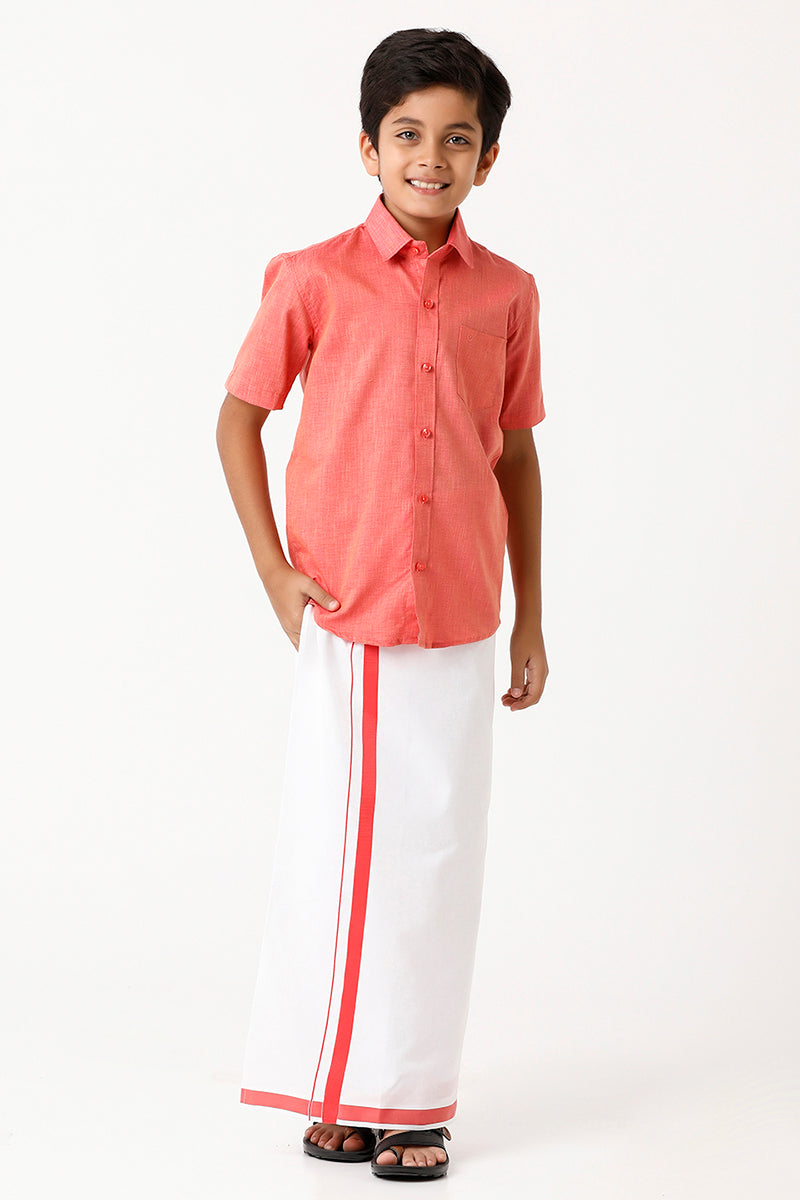 UATHAYAM Varna Kids Light Rose Matching Fixit Dhoti & Shirt Set-11030
