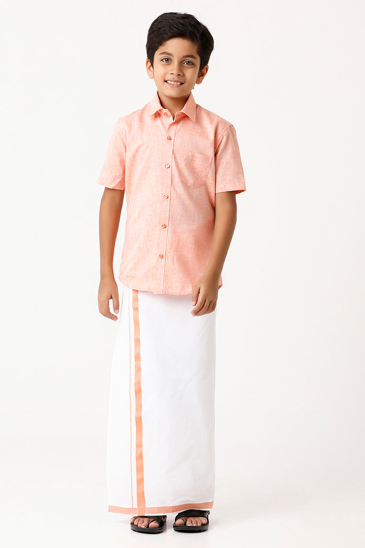 UATHAYAM Varna Kids Lemonade Matching Fixit Dhoti & Shirt Set-11027
