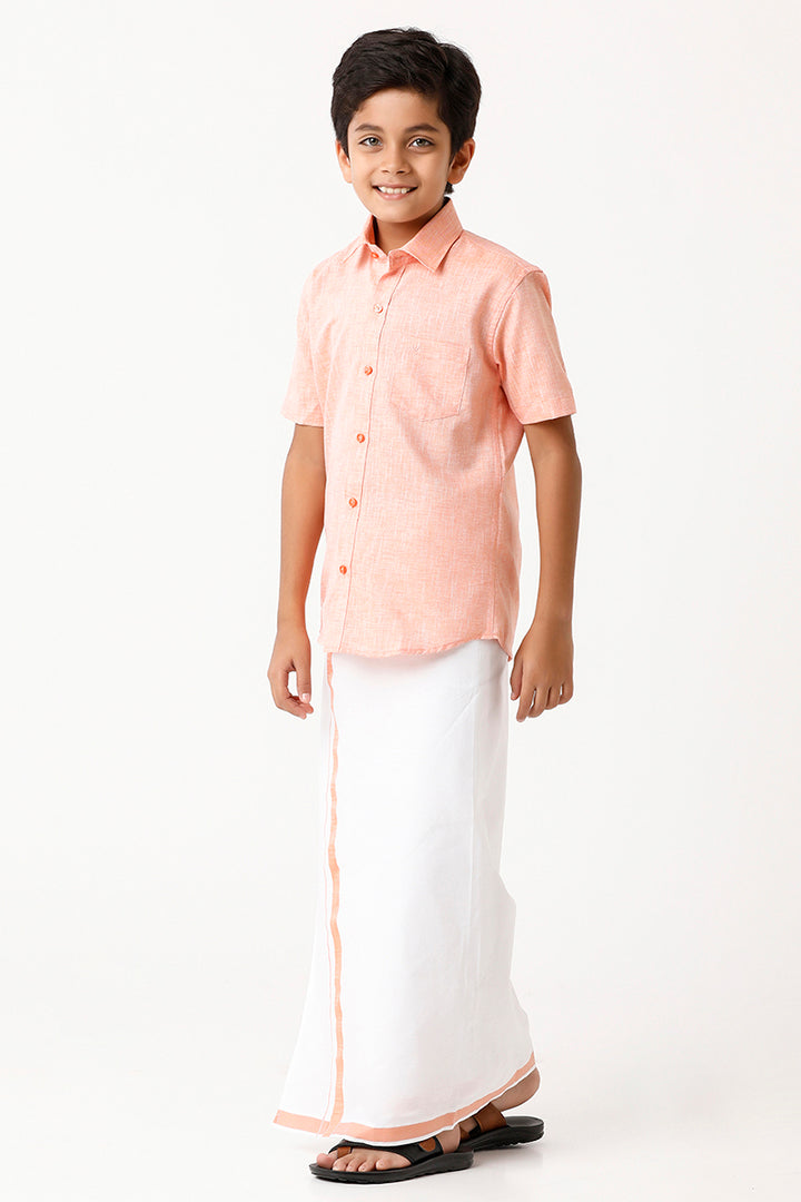 UATHAYAM Varna Kids Lemonade Matching Fixit Dhoti & Shirt Set-11027