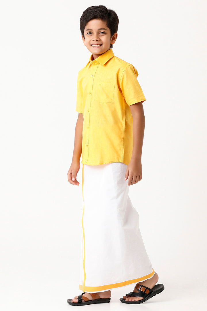 Varna Kids Yellow Matching Dhoti & Shirt Set -11013