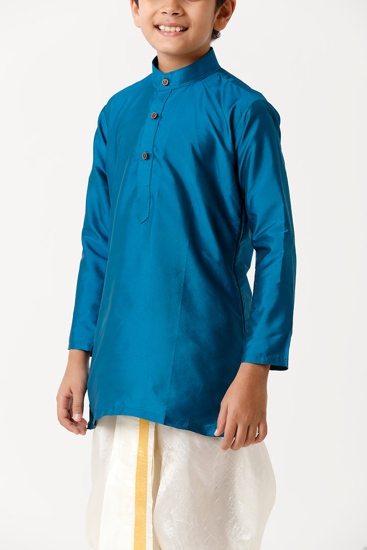UATHAYAM Rising Ideal Kurta Full Sleeve Solid Regular Fit Kids Kurta + Panchakacham 2 In 1 Silk Set (Ramar Green)