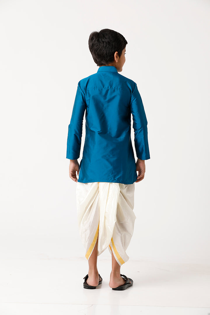 UATHAYAM Rising Ideal Kurta Full Sleeve Solid Regular Fit Kids Kurta + Panchakacham 2 In 1 Silk Set (Ramar Green)