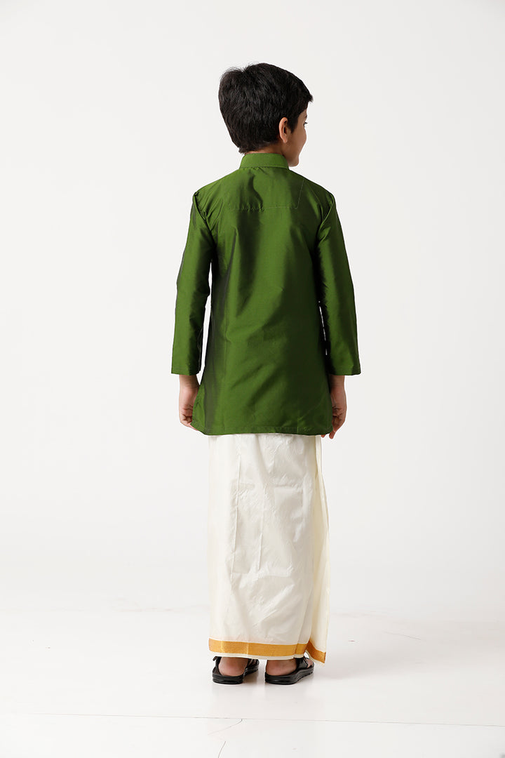 UATHAYAM Rising Ideal Poly Taffeta Full Sleeve Solid Regular Fit Kids Kurta + Dhoti 2 In 1 Set (Green)