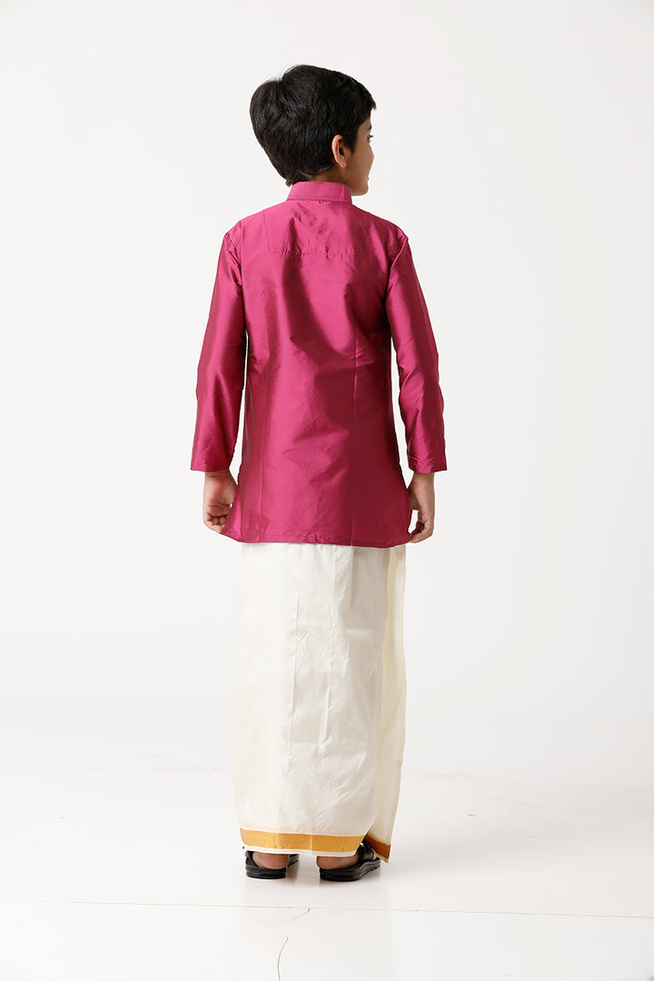 UATHAYAM Rising Ideal Poly Taffeta Full Sleeve Solid Regular Fit Kids Kurta + Dhoti 2 In 1 Set (Pink)