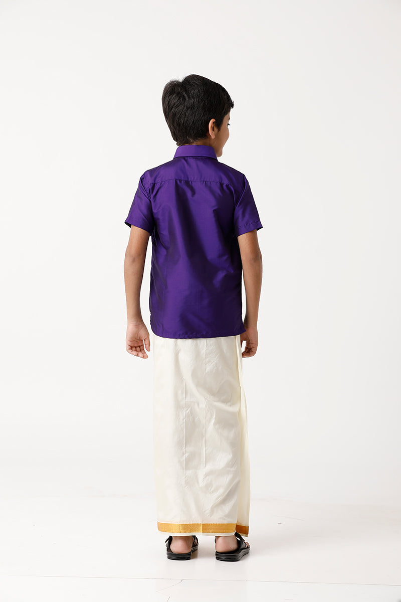 Rising Star - Violet Matching Fixit Dhoti and Shirt 2 in 1 Set For Kids | Uathayam