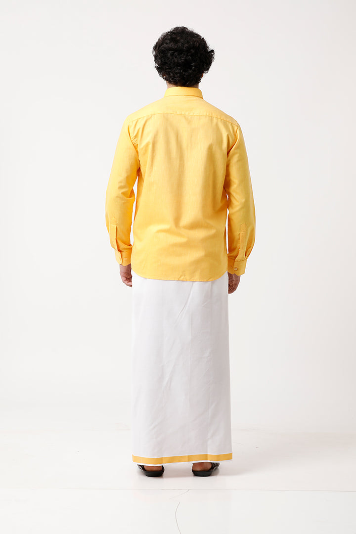 UATHAYAM Varna Matching Dhoti & Shirt Set Full Sleeves Golden Yellow-11013