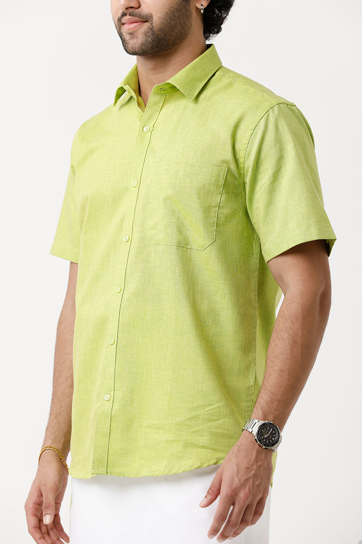UATHAYAM Varna Matching Dhoti & Shirt Set Half Sleeves Pale Green-11012