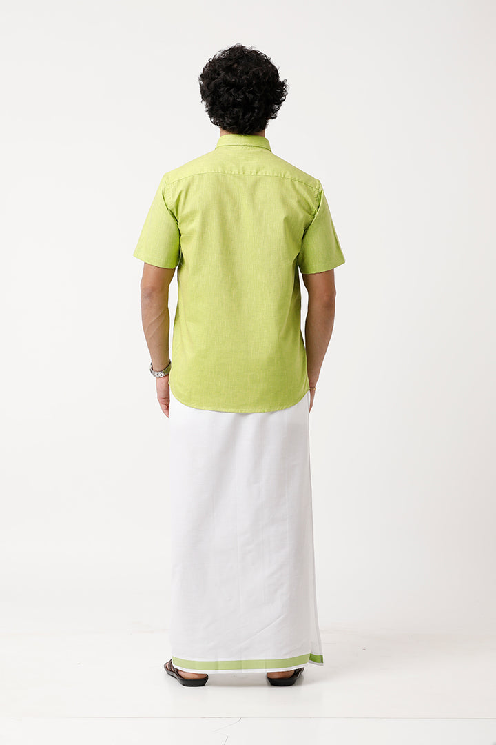 Varna Matching Double Dhoti & Shirt Set Half Sleeves Pale Green-11012