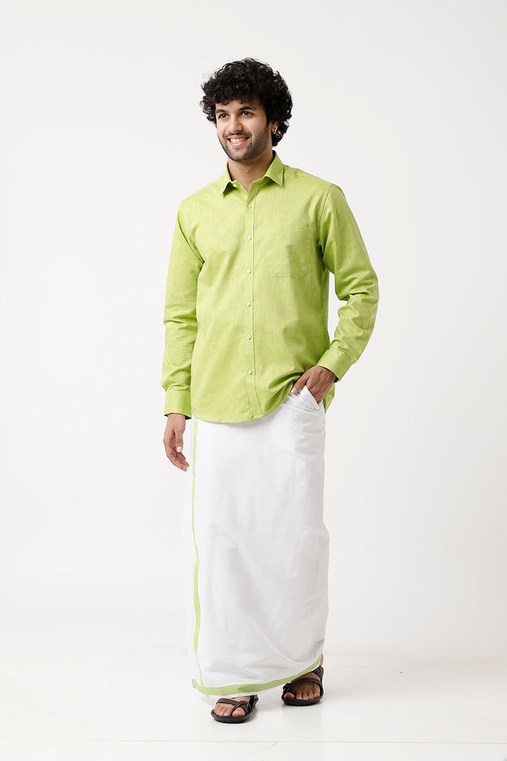 UATHAYAM Varna Matching Dhoti & Shirt Set Full Sleeves Pale Green-11012