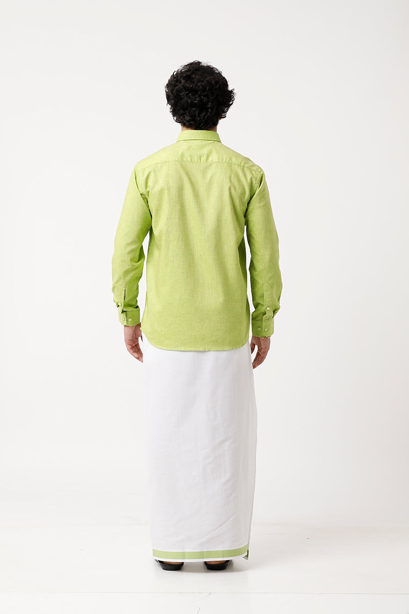 Varna Matching Double Dhoti & Shirt Set Full Sleeves Pale Green-11012