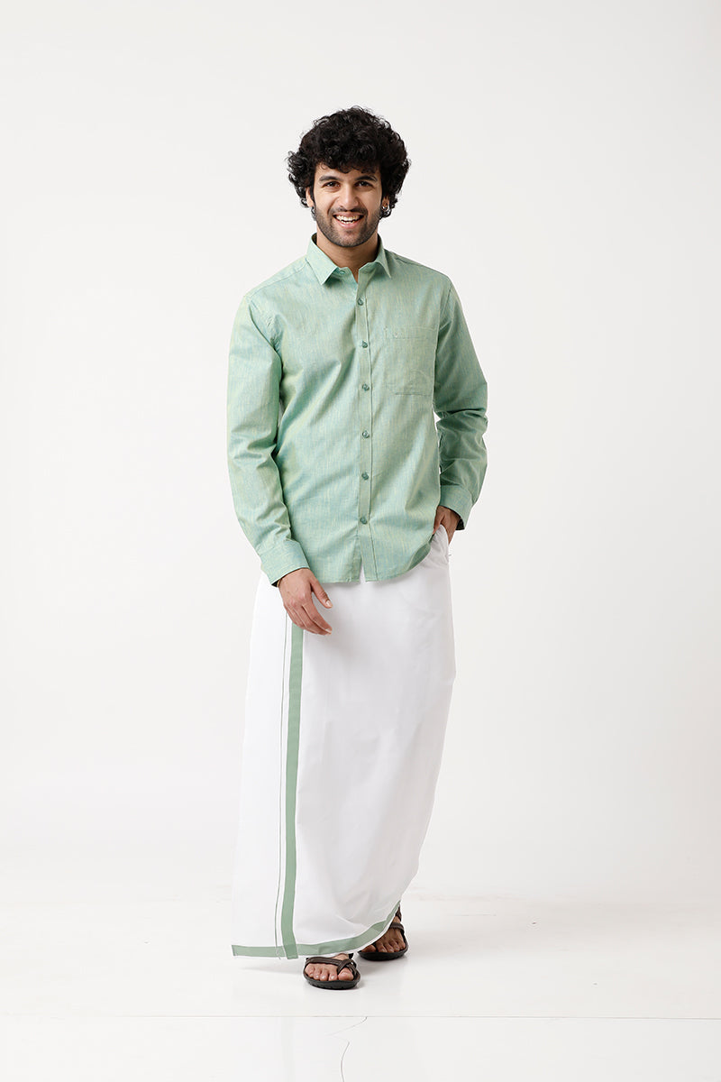 Varna Summer Green Matching Shirt and Single Dhoti Set For Men Uathayam