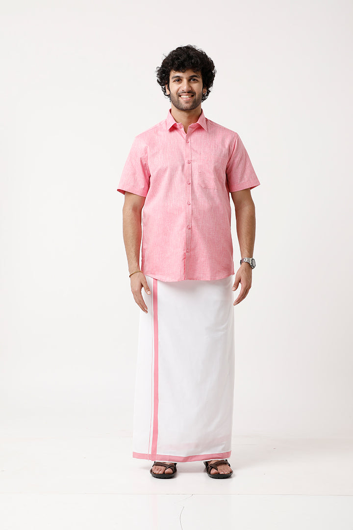 Uathayam Varna Pink Color Single Fancy Border Fixit Dhoti For Men - VA11025