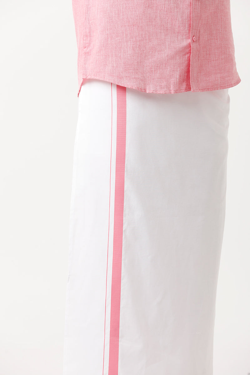 UATHAYAM Varna Matching Dhoti & Shirt Set Half Sleeves Pink-11025