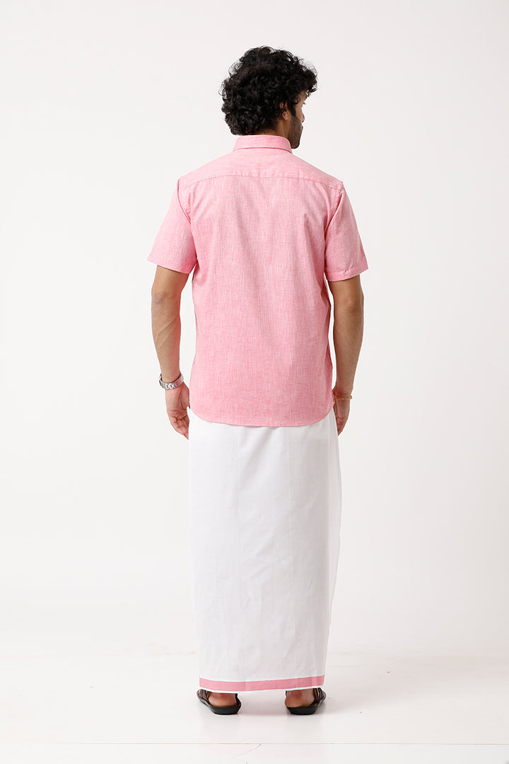 UATHAYAM Varna Matching Dhoti & Shirt Set Half Sleeves Pink-11025