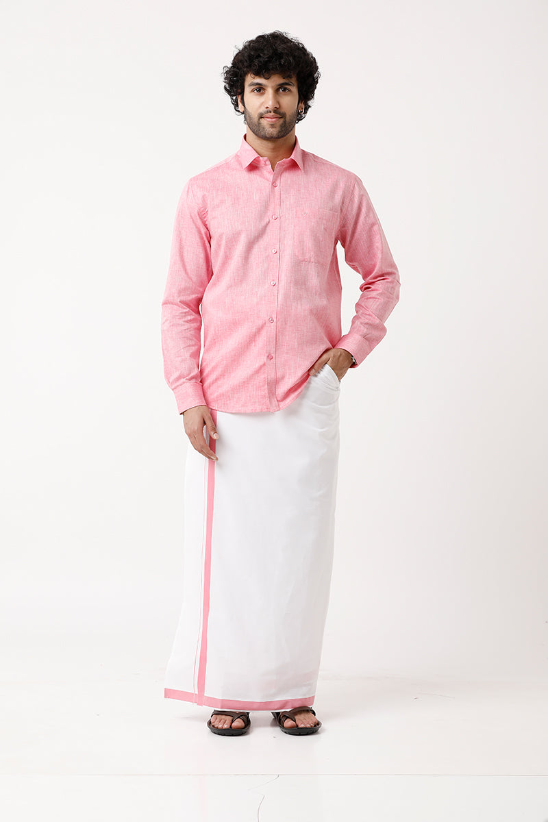 UATHAYAM Varna Matching Dhoti & Shirt Set Full Sleeves Pink-11025