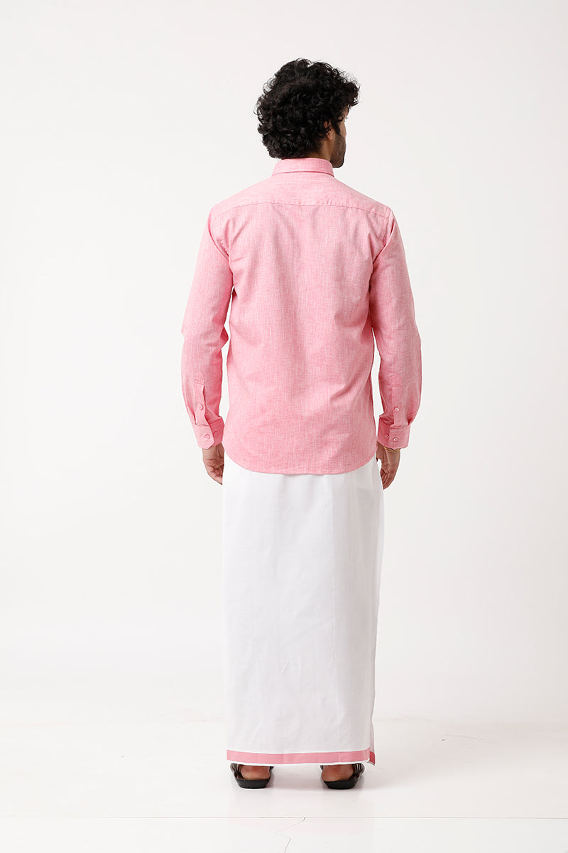 UATHAYAM Varna Matching Dhoti & Shirt Set Full Sleeves Pink-11025