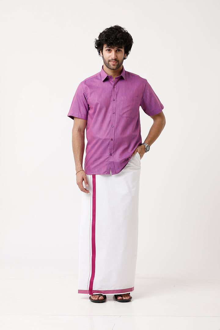 UATHAYAM Varna Matching Dhoti & Shirt Set Half Sleeves Light Purple-11019